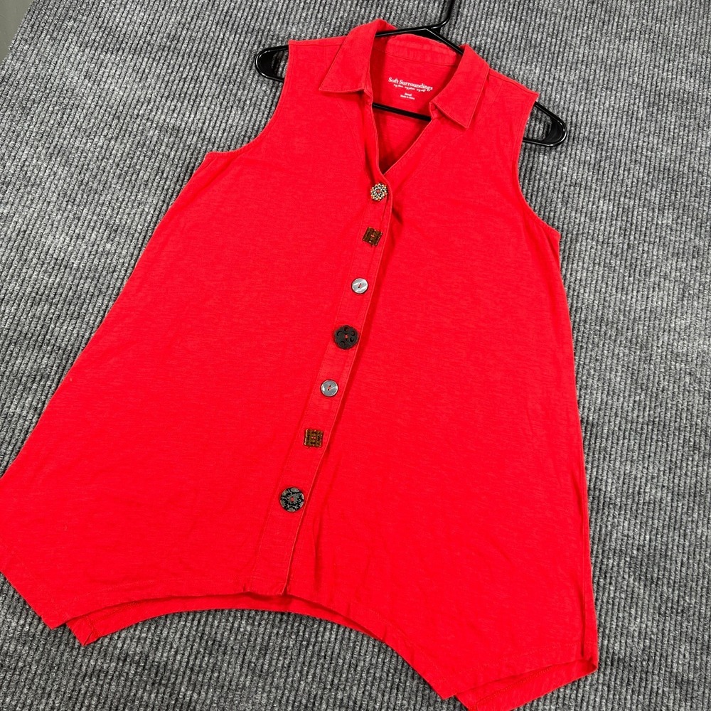 Soft Surroundings Shirt Womens Small Red Sleeveless Button Up Casual Comfort